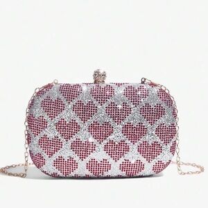 Elegant Silver and Red Heart Clutch